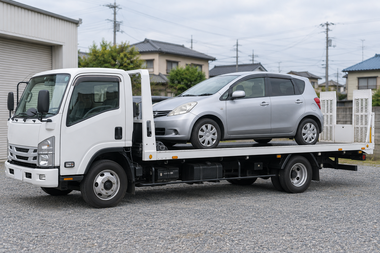 乗用車を荷台に載せた積載車のイメージ